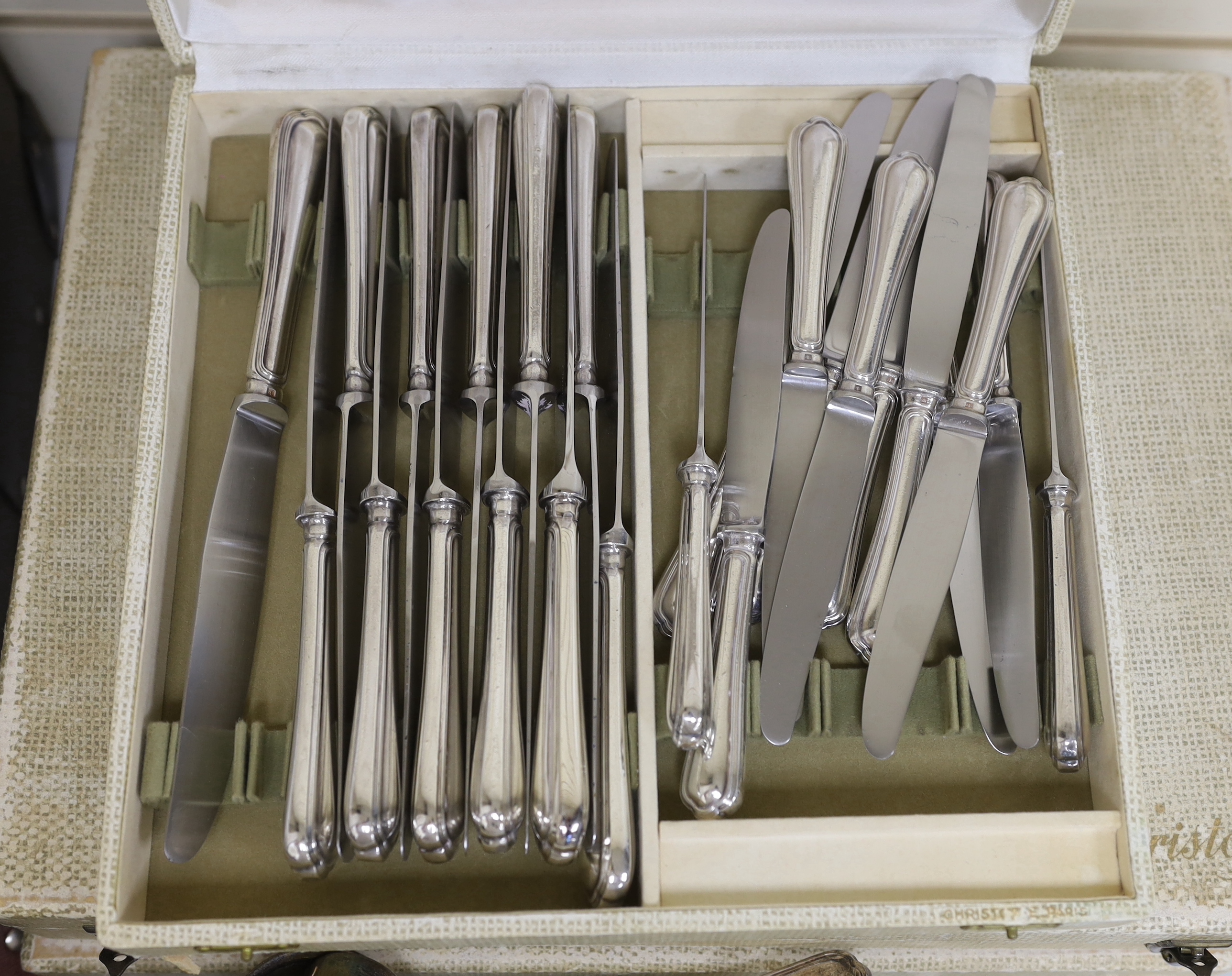 A pair of WMF coasters and two Christofle canteens of cutlery etc